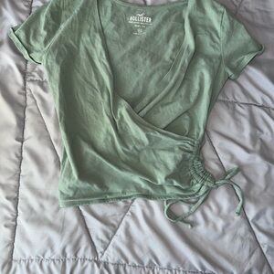 Hollister Sage Green Short Sleeve Wrap Top